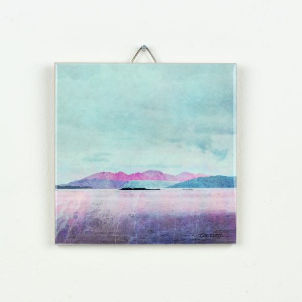Arran over the Sound of Bute Ceramic Tile | Cath Waters | Scottish Creations