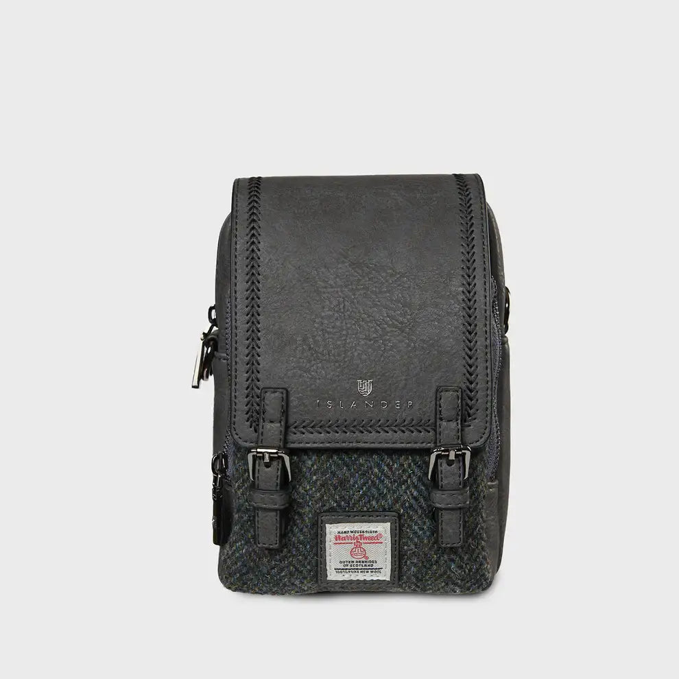 The Baby Jura Crossbody Bag - Black and Grey - Harris Tweed