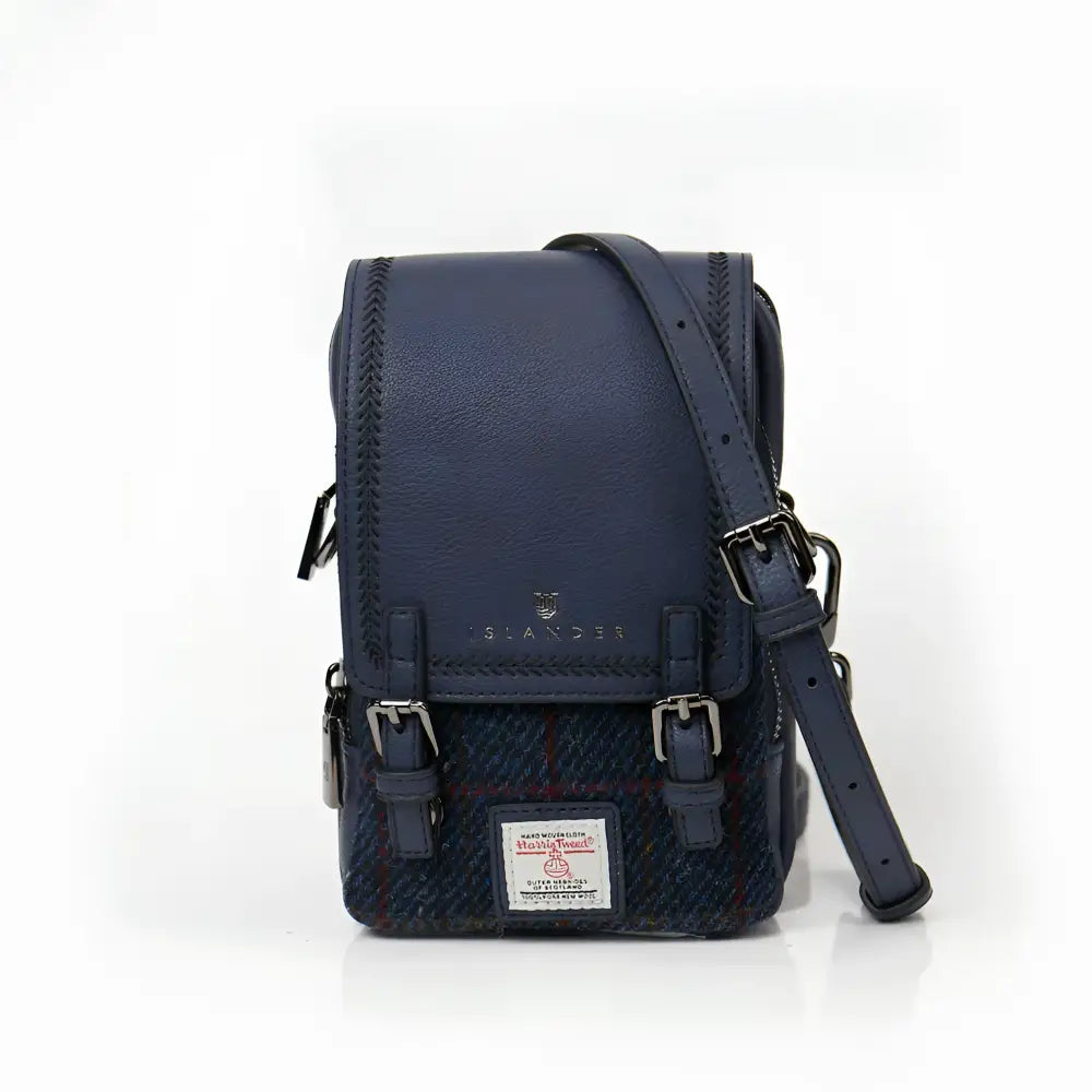 The Baby Jura Crossbody Bag - Navy Overcheck - Harris Tweed