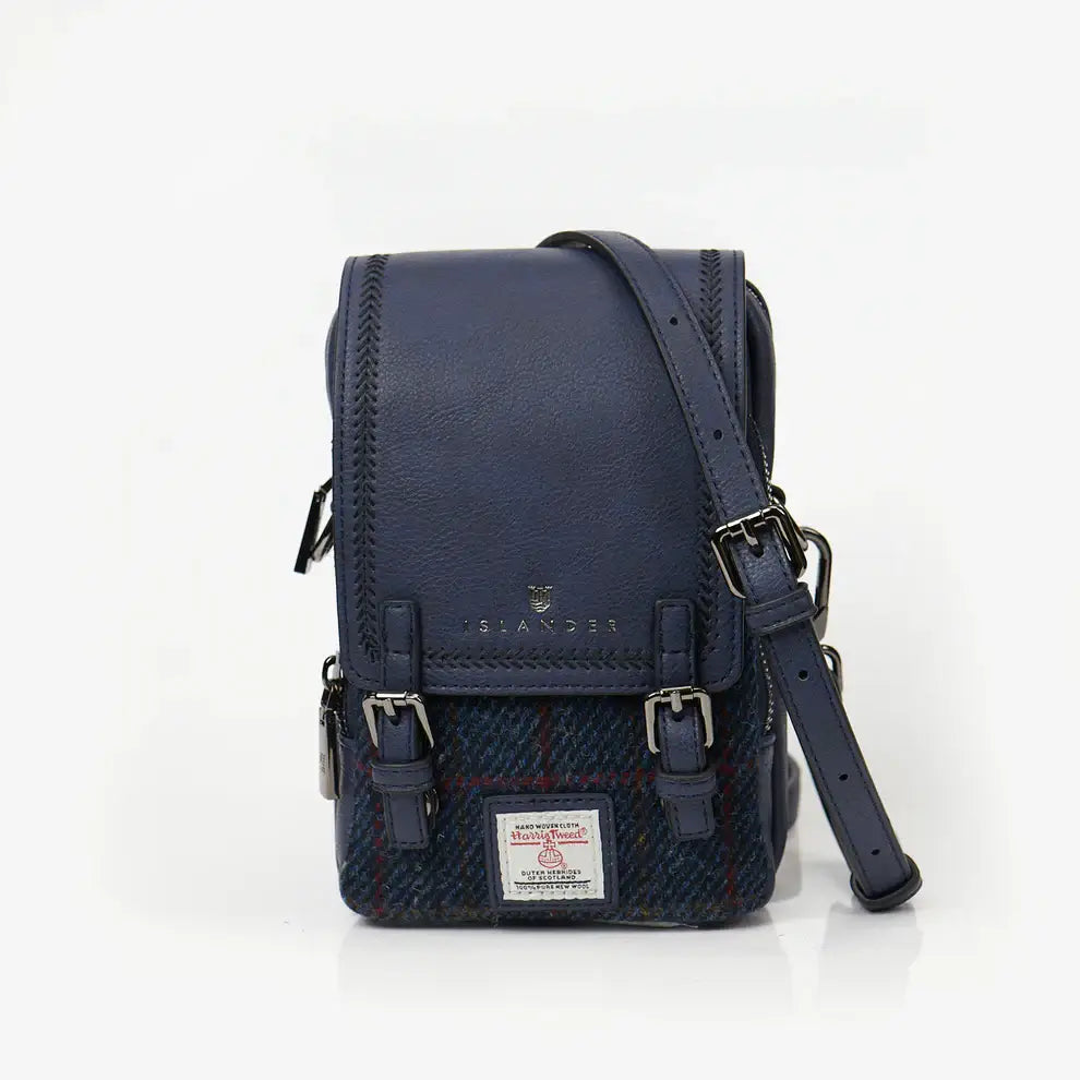 The Baby Jura Crossbody Bag - Navy Overcheck - Harris Tweed