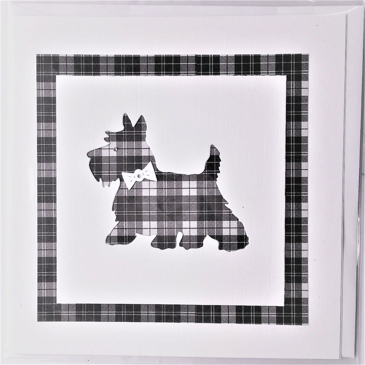 Black & White Tartan Scottie Dog Card | Roseneath Studios | Scottish Creations