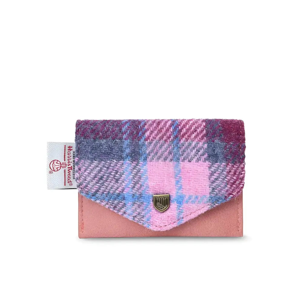 Card Wallet in Harris Tweed - Blue Pink