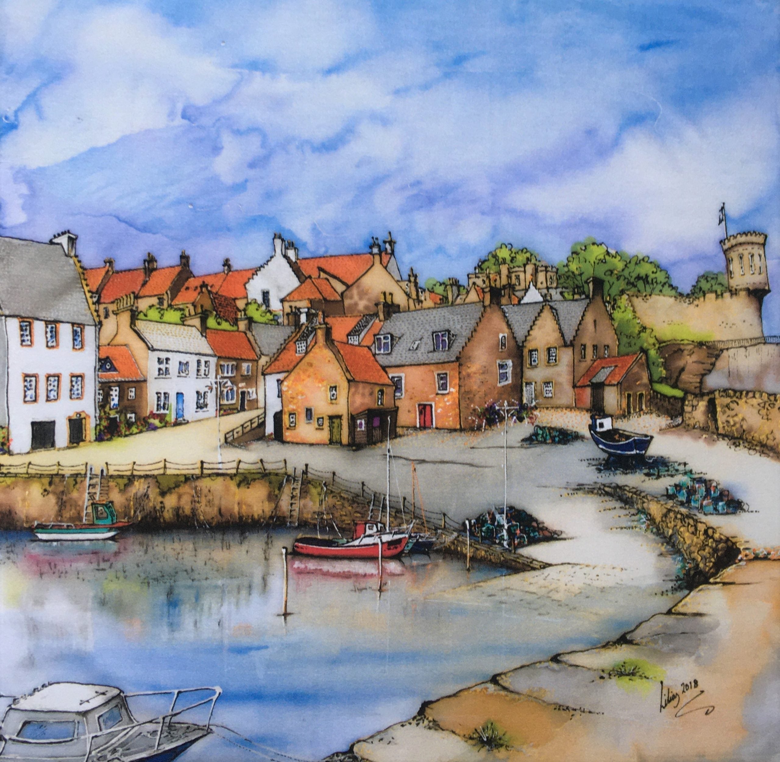 Crail Harbor in Fife, Card | Silk by Lillias | Scottish Creations