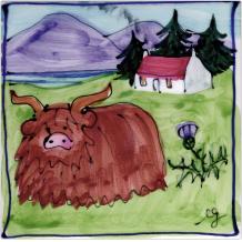 Hand-painted Highland Cow Tile | Elspeth Gardner | Scottish Creations