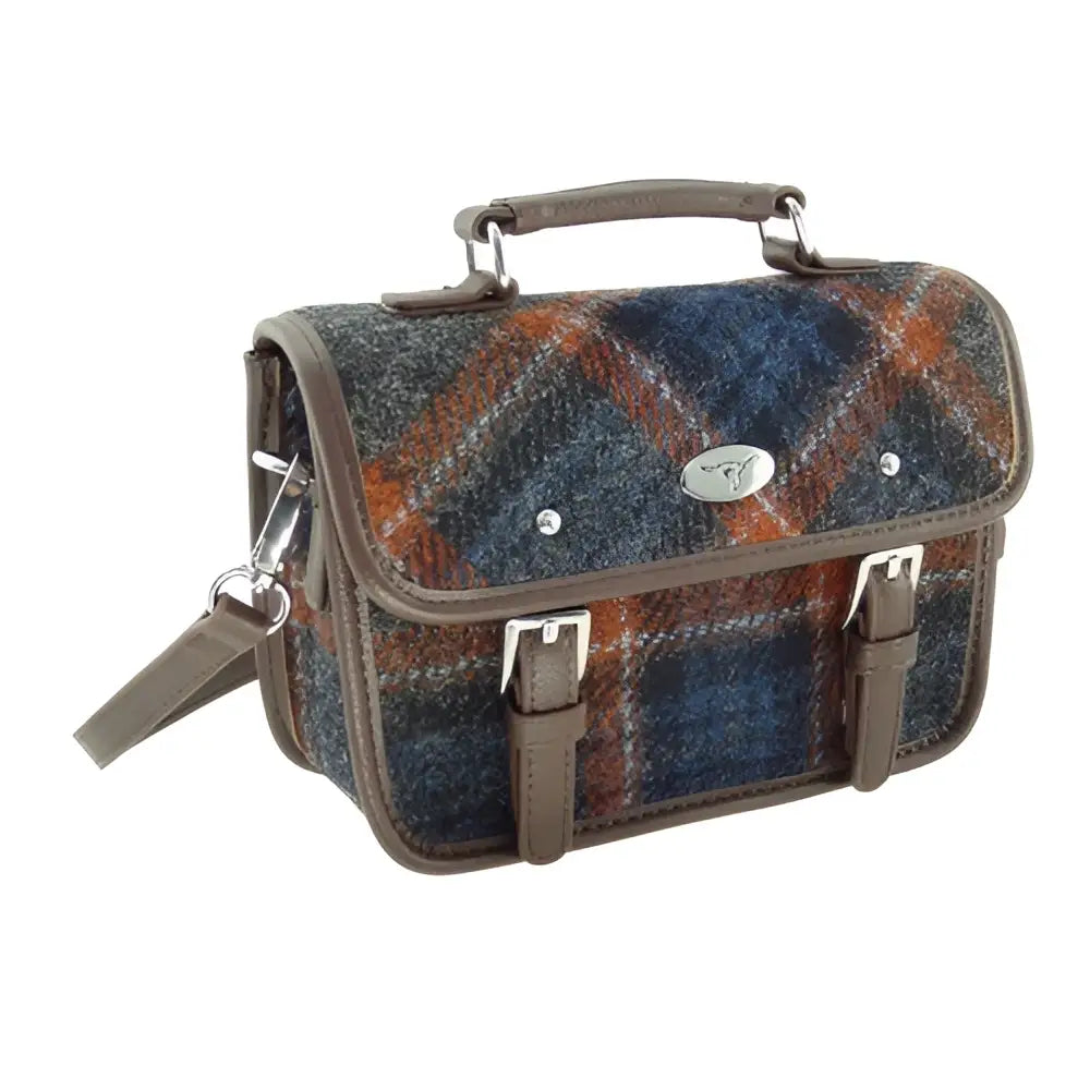 Harris Tweed ’Bervie’ Mini Satchel Bag - Grey with Rust #127