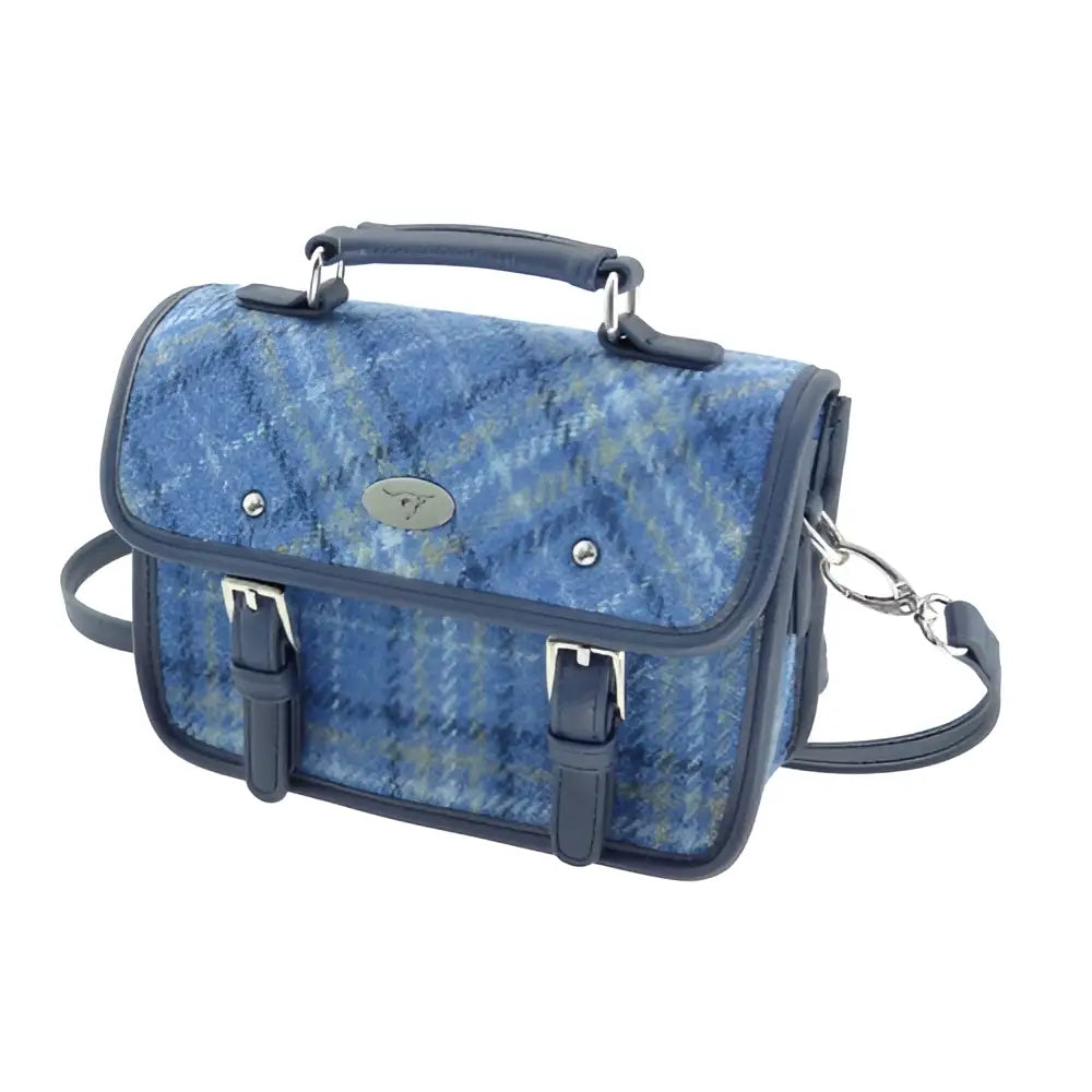 Harris Tweed ’Bervie’ Mini Satchel Bag - Light Blue Check #129