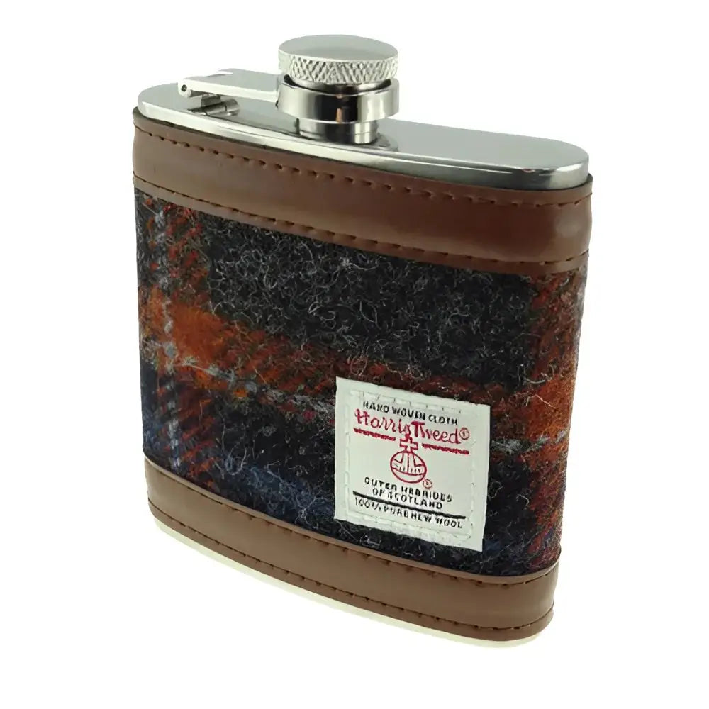 Harris Tweed Hip Flask - Grey with Rust #127