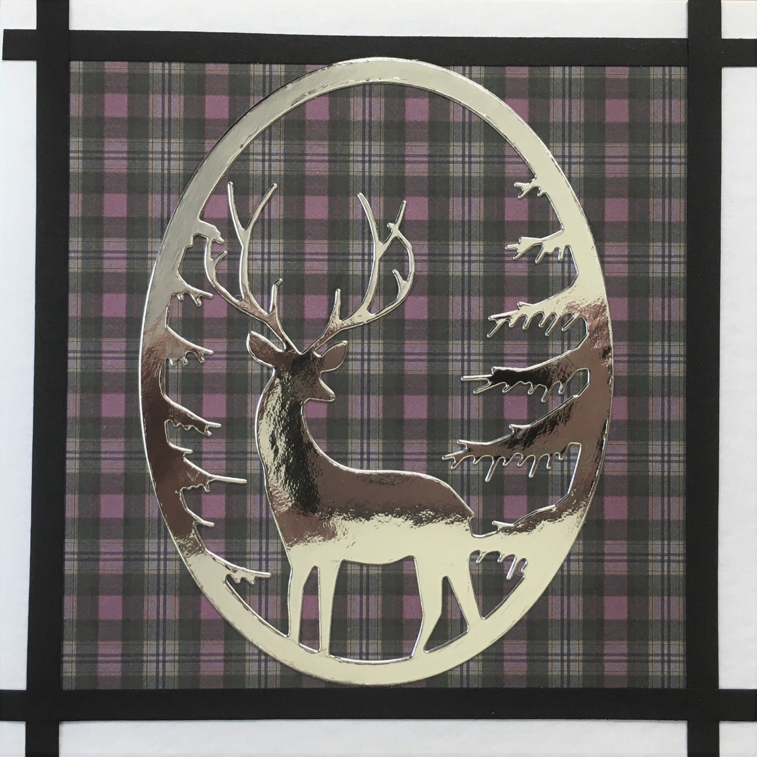 Highland Stag on Gray & Purple Tartan Card | ScottishCreations | Scottish Creations