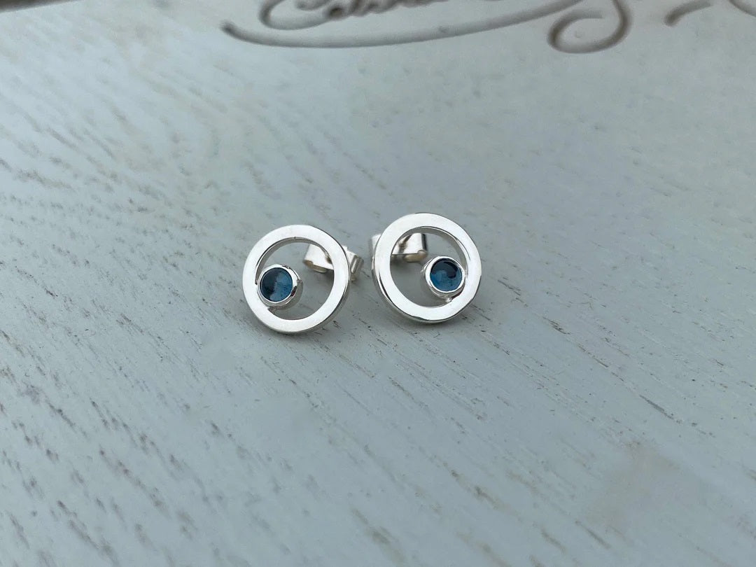 The Highlands Silver Stud Earrings with Blue Topaz