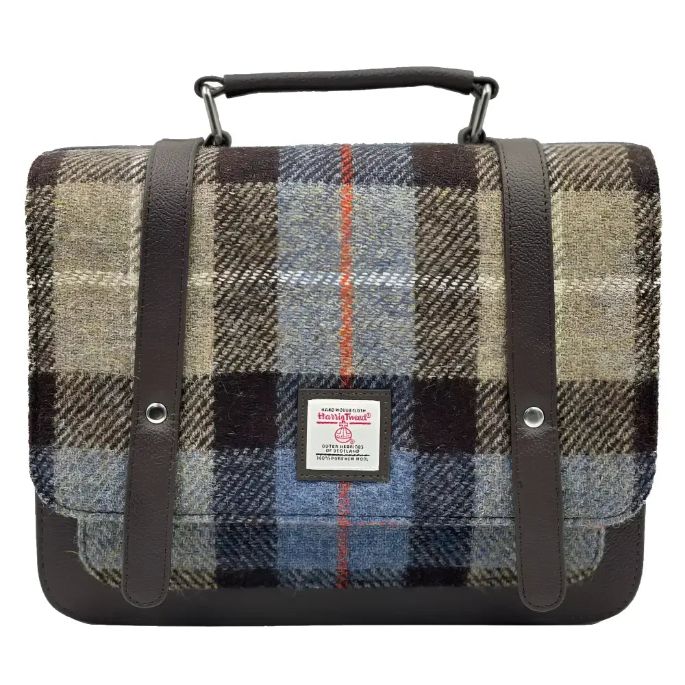 Ladies Messenger Bag in Harris Tweed - Blue/Brown Check