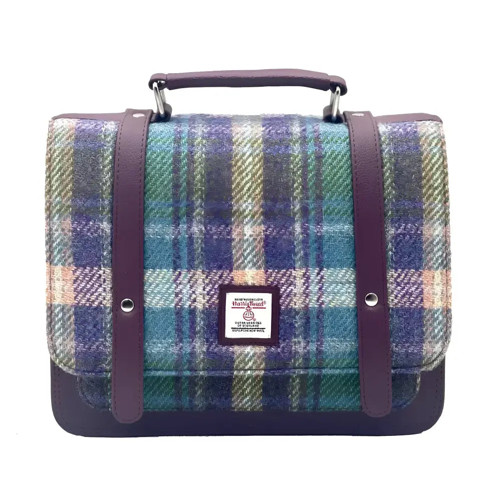 Ladies Messenger Bag in Harris Tweed - Green/Purple Plaid
