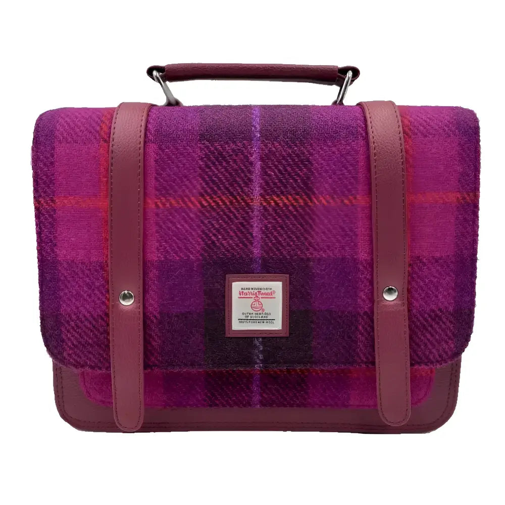 Ladies Messenger Bag in Harris Tweed - Purple Check