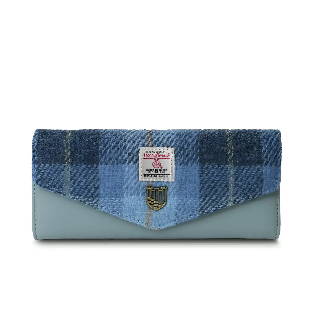 Long Clasp Purse in Harris Tweed - Blue