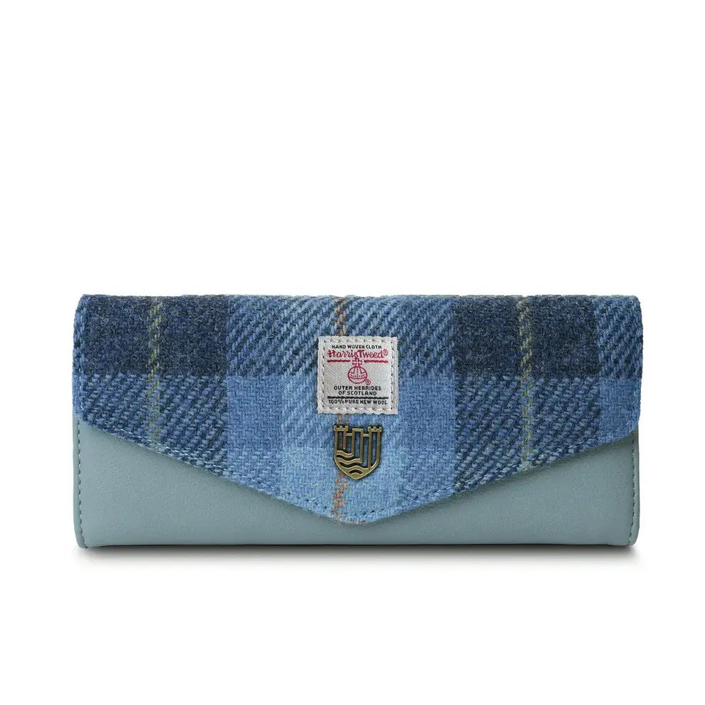 Long Clasp Purse in Harris Tweed - Blue