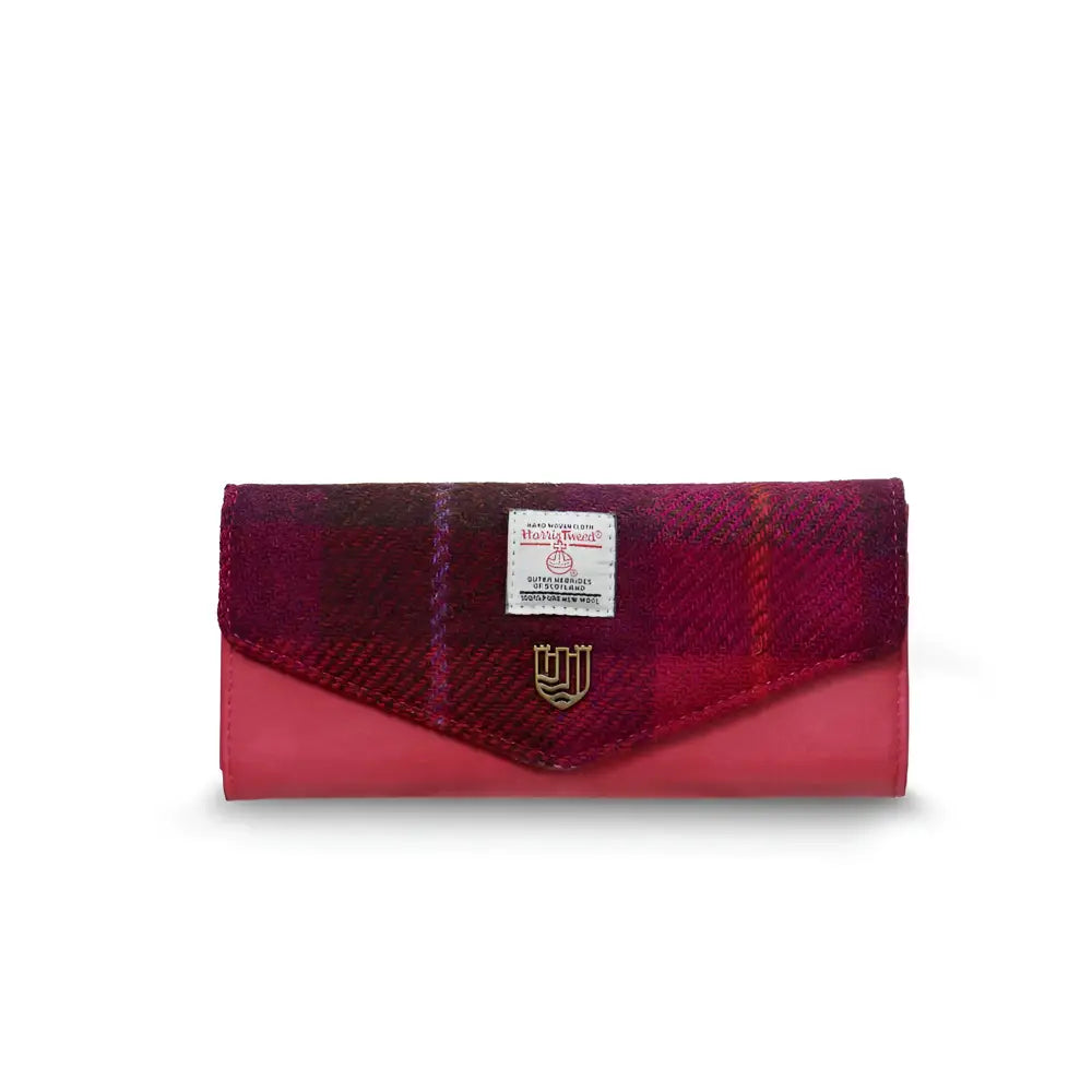 Long Clasp Purse in Harris Tweed - Fuchsia