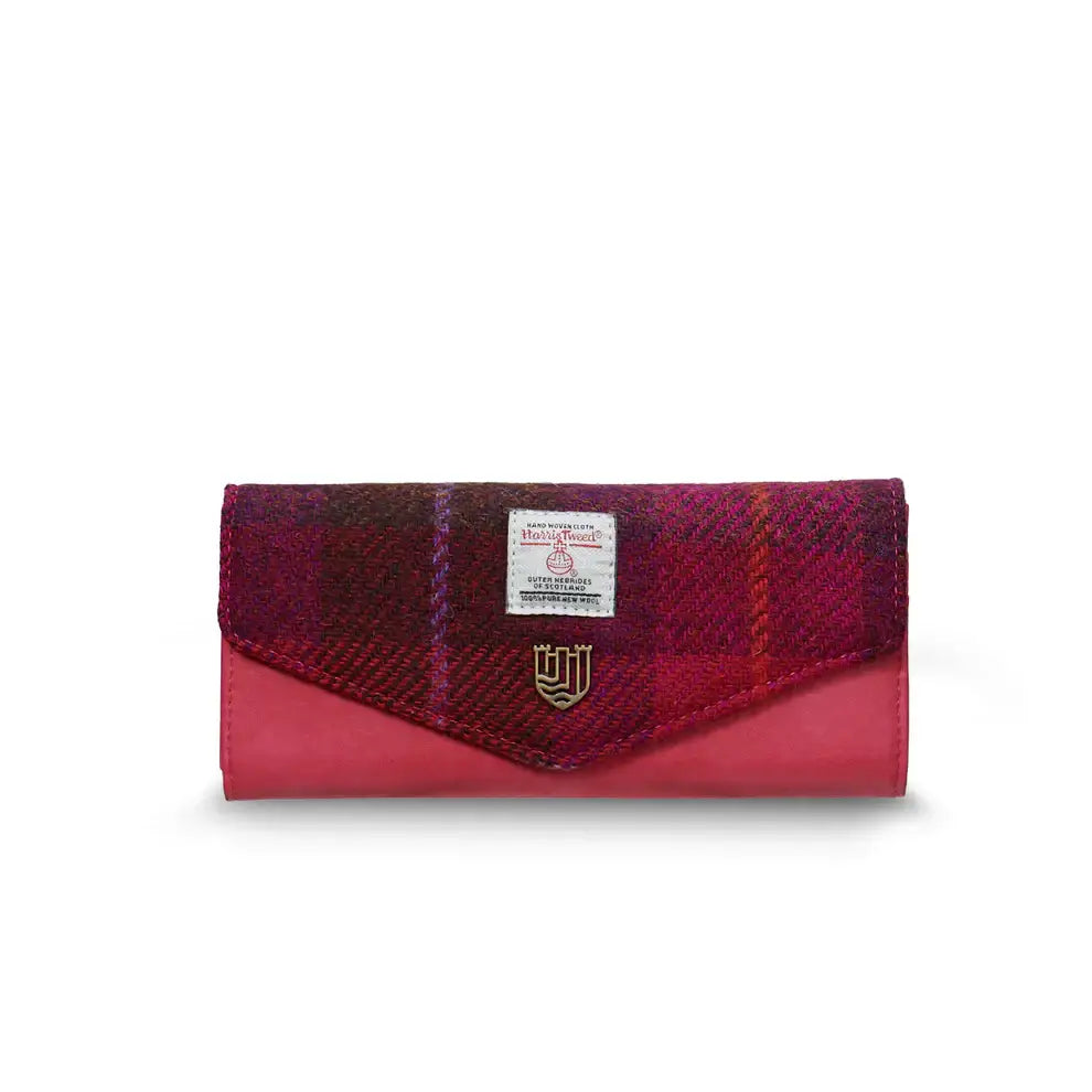 Long Clasp Purse in Harris Tweed - Fuchsia