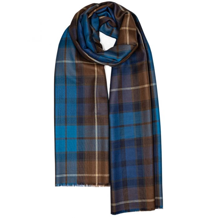 Luxury Extra Fine Merino Stole Buchanan Blue Tartan | Lochcarron | Scottish Creations