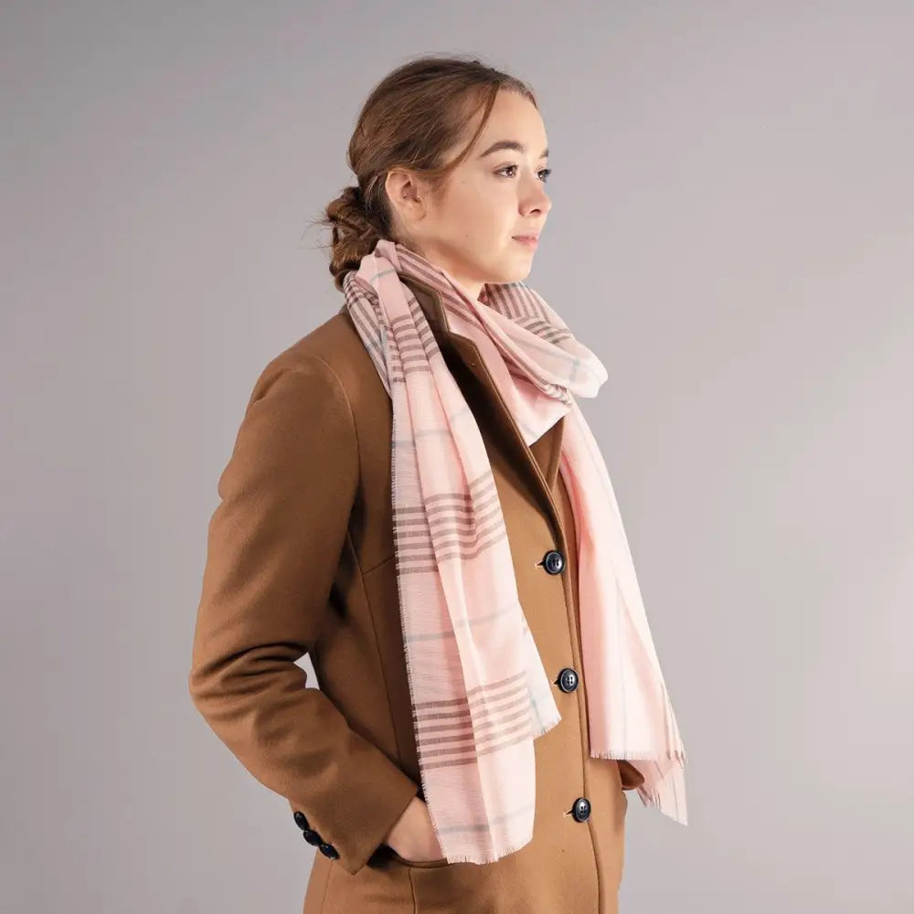 Luxury Extra Fine Merino Stole Dalry Opal Check - Scarves