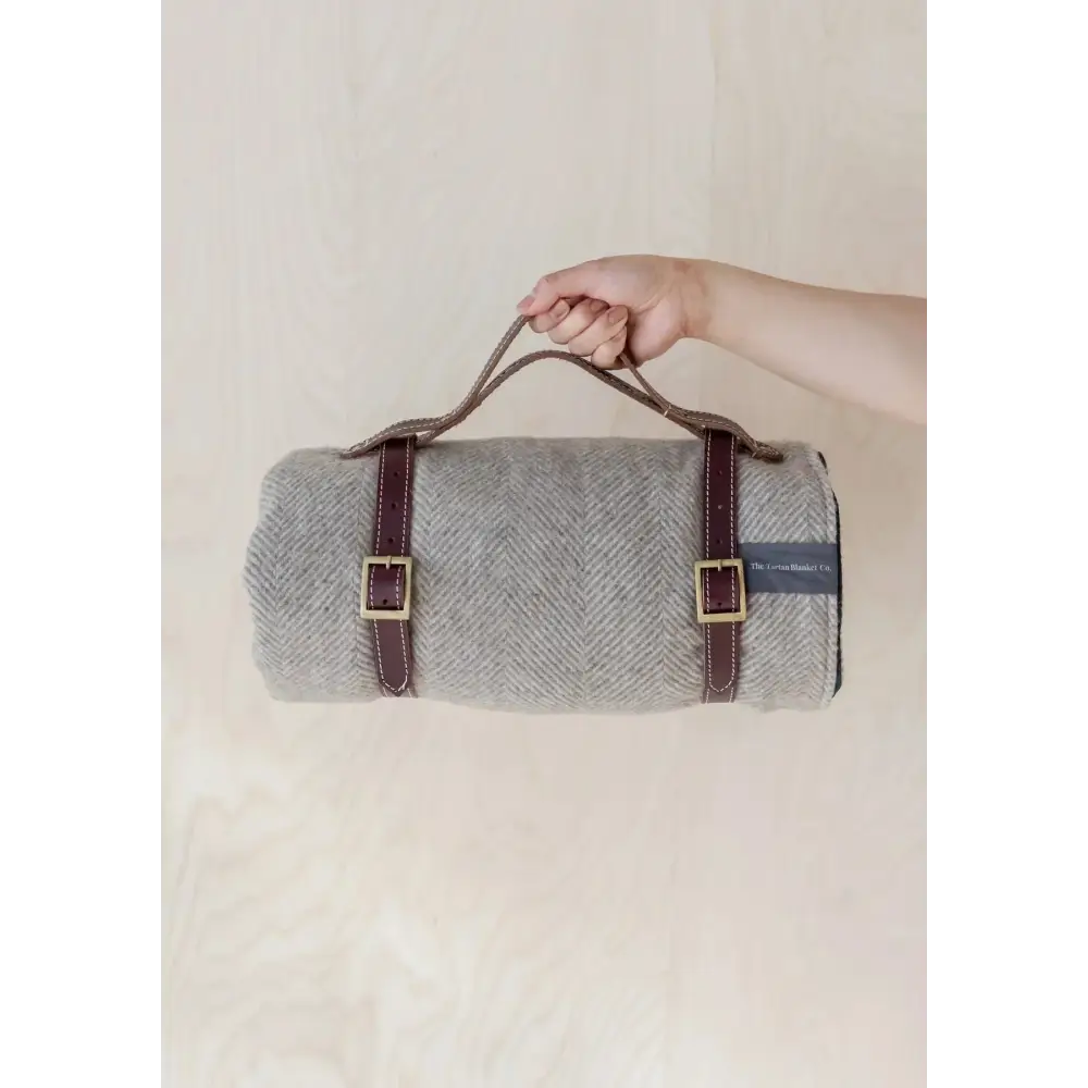 Picnic Blanket in Fraser Hunting Weathered Tartan - Burgundy Leather