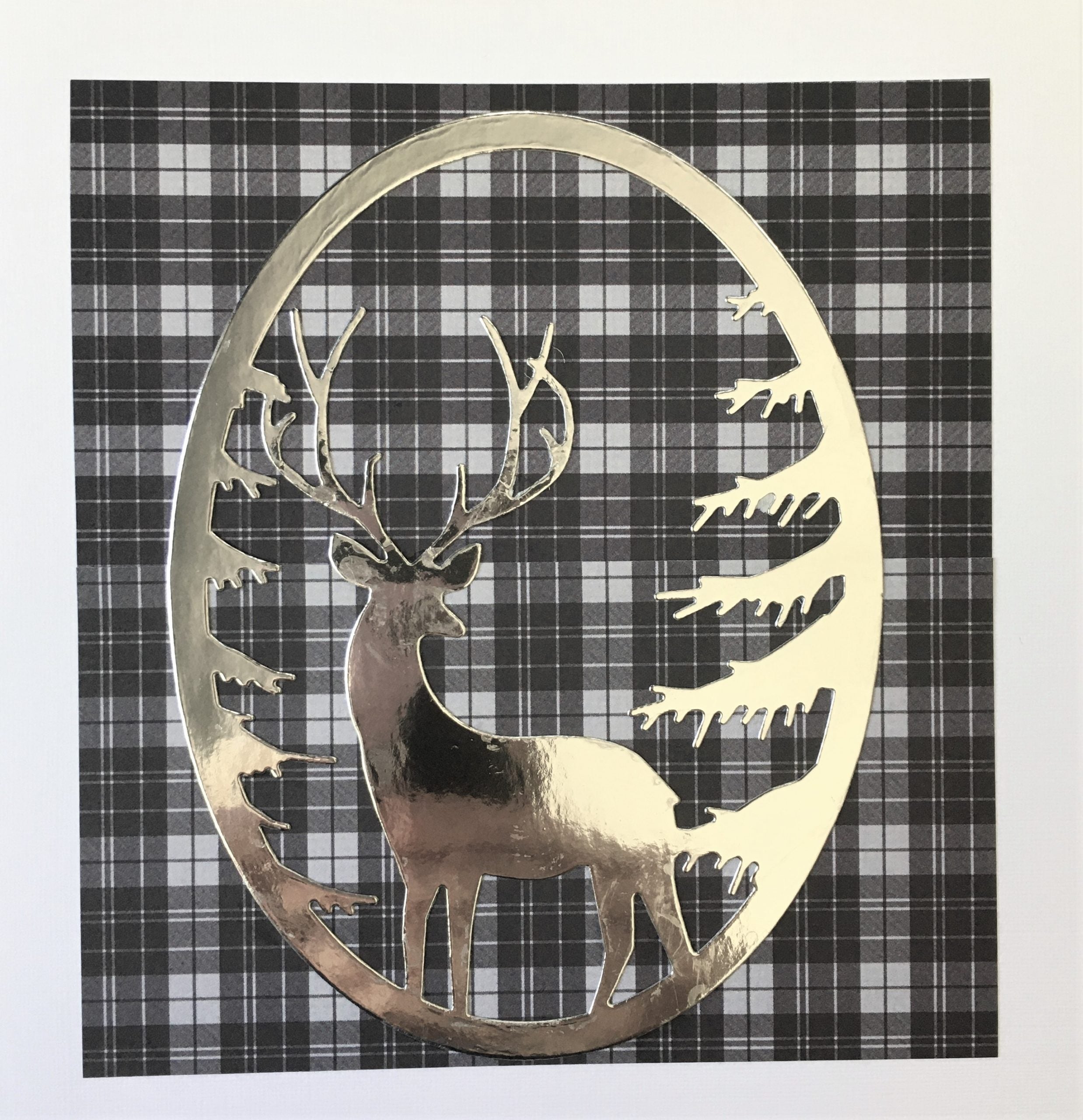 Scottish Stag on Black & White Tartan Card | Roseneath Studios | Scottish Creations