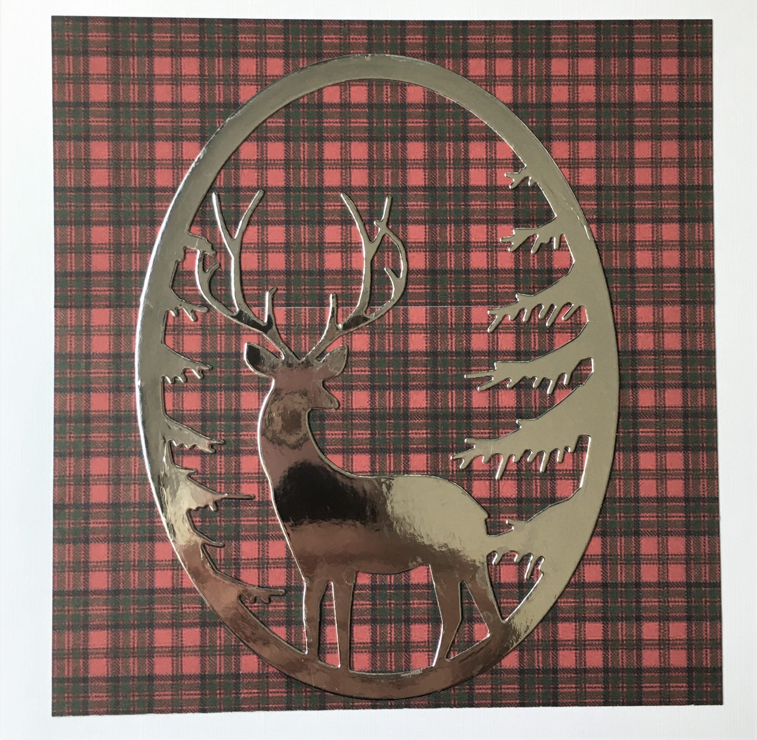 Scottish Stag on Red & Green Tartan Card | Roseneath Studios | Scottish Creations