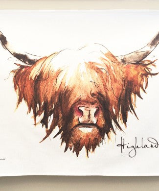 The Highland Cow Tea Towel | Clare Baird | Scottish Creations