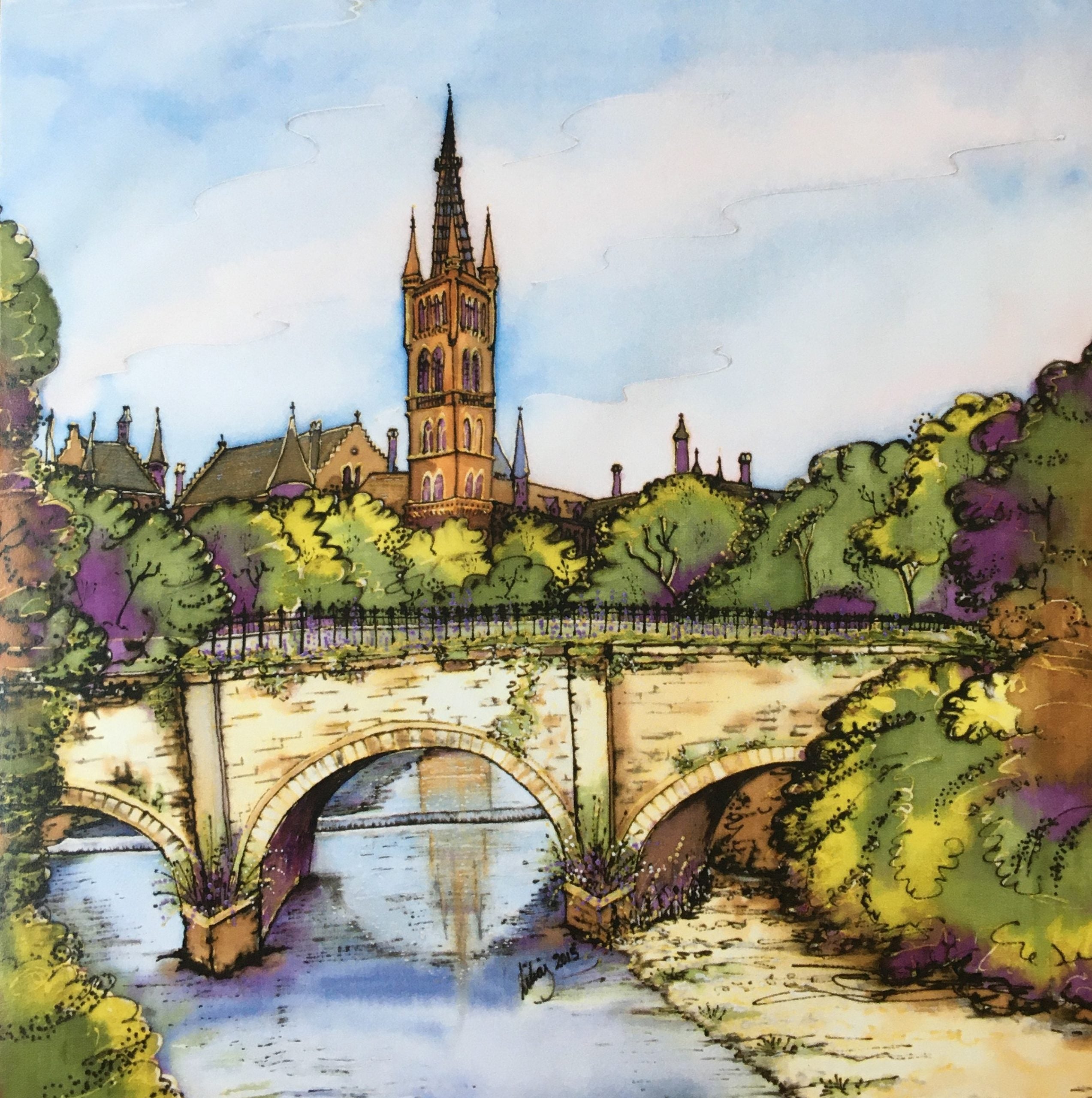 The Snowbridge & River Kelvin, Glasgow Card | Silk by Lillias | Scottish Creations