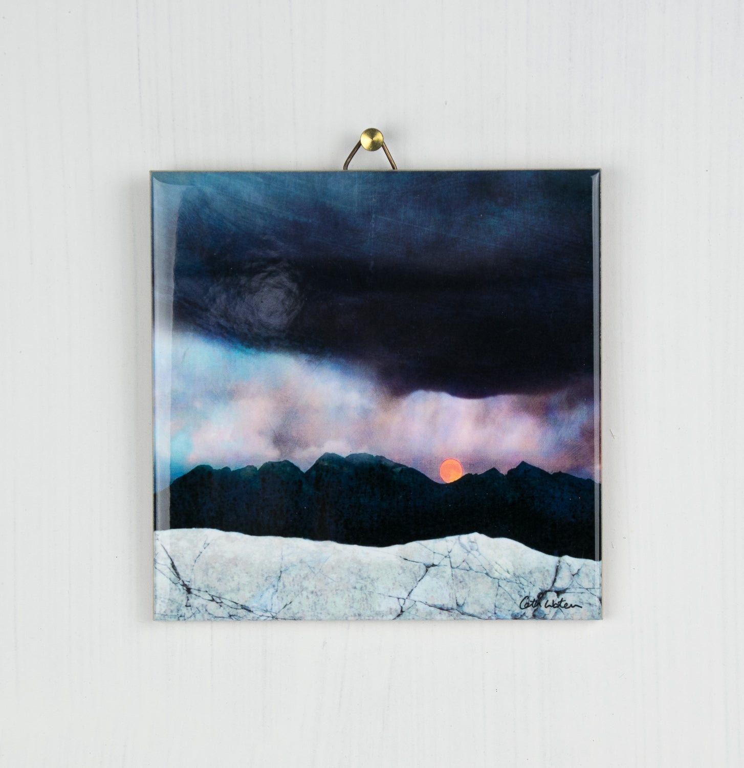 The Strawberry Moonrise over the Cuillins, Isle of Skye Ceramic Tile | Cath Waters | Scottish Creations