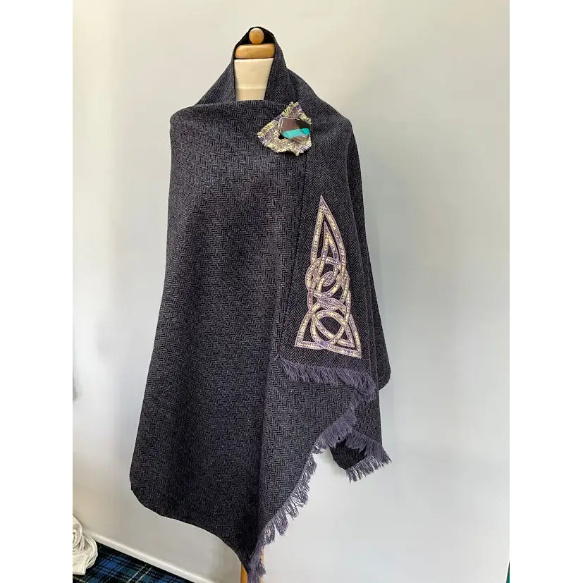 The Tweed Buttoned Wrap - Soft purple and charcoal herringbone - Cosy Essentials