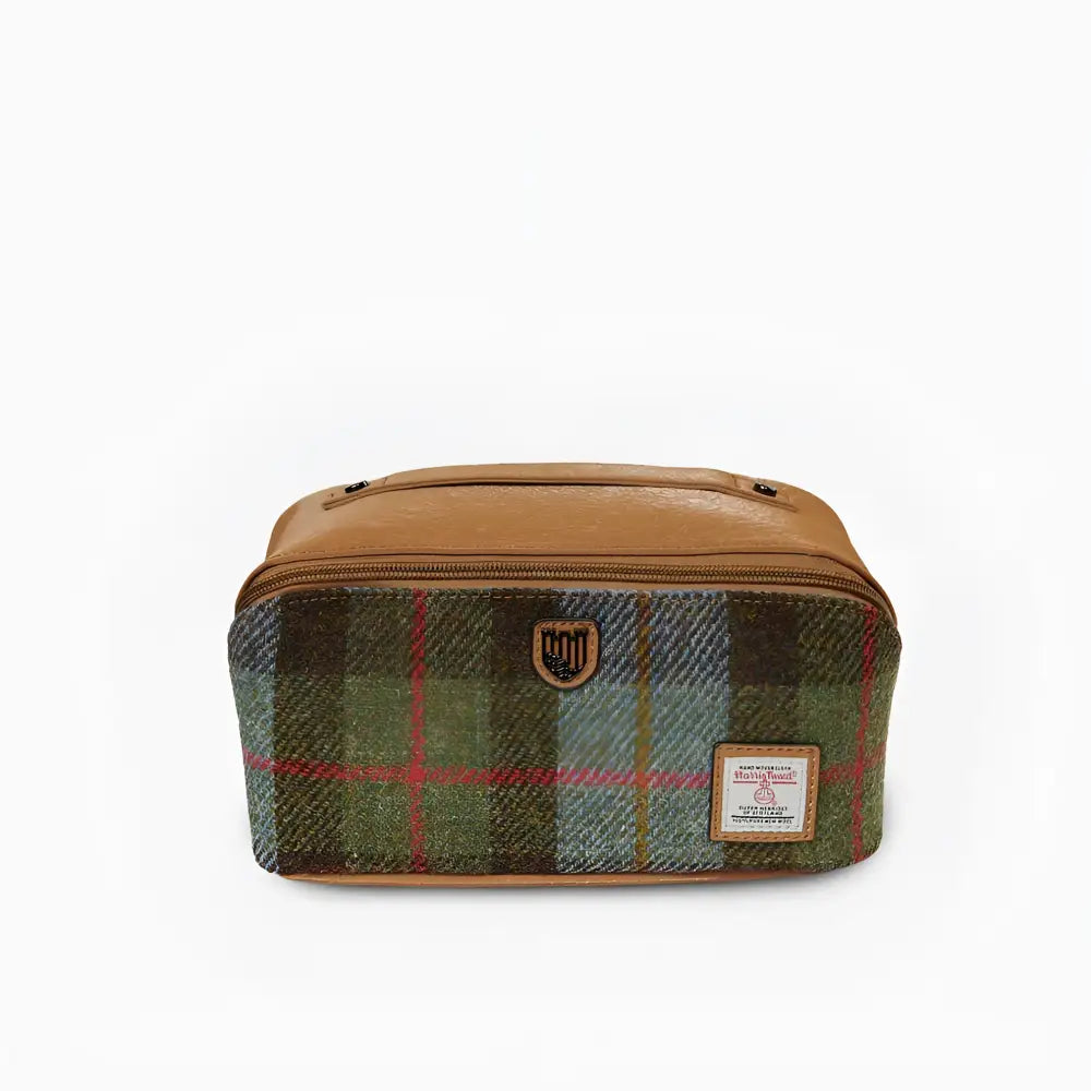 Wash Bag in Harris Tweed - Chestnut Blue